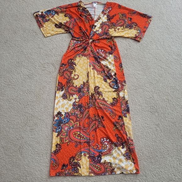 *NWOT* Venus Boho Paisley Twist Knot Front Detail Maxi Dress in Orange - Size S - Picture 10 of 14